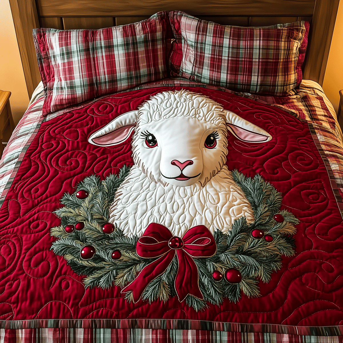 Christmas Lamb Snuggle 3-Piece Quilted Bedding Set - Single (59" x 70")