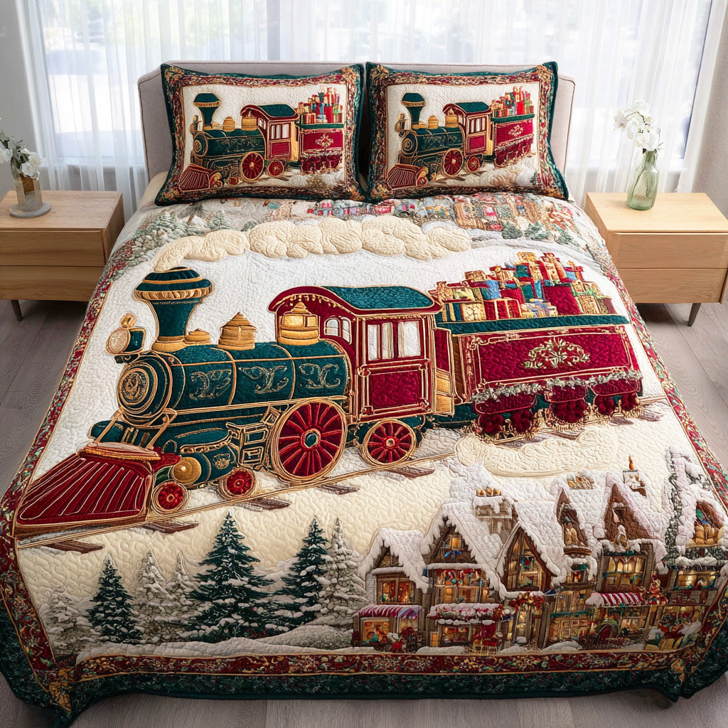 Christmas Railway Dreams 3-Piece Quilted Bedding Set - Single (59" x 70")