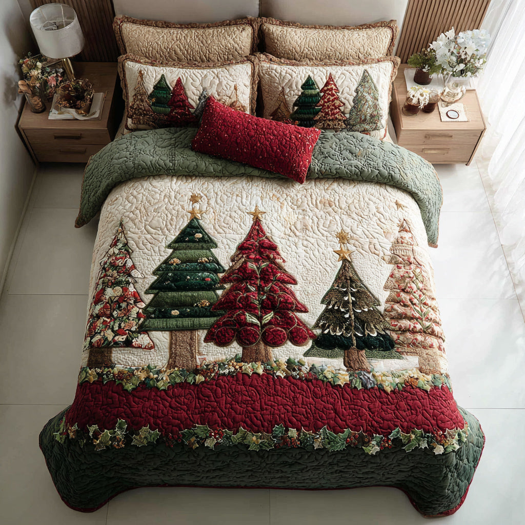 Christmas Tree Forest 3-Piece Quilted Bedding Set - Single (59" x 70")