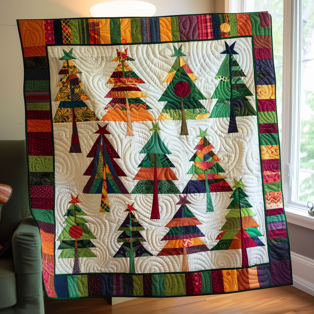 Christmas Tree Patchwork Quilted Blanket - Throw (55" x 60")