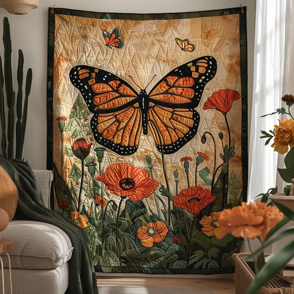 Citrus Glow Monarch Butterflies Quilted Blanket - Throw (55" x 60")