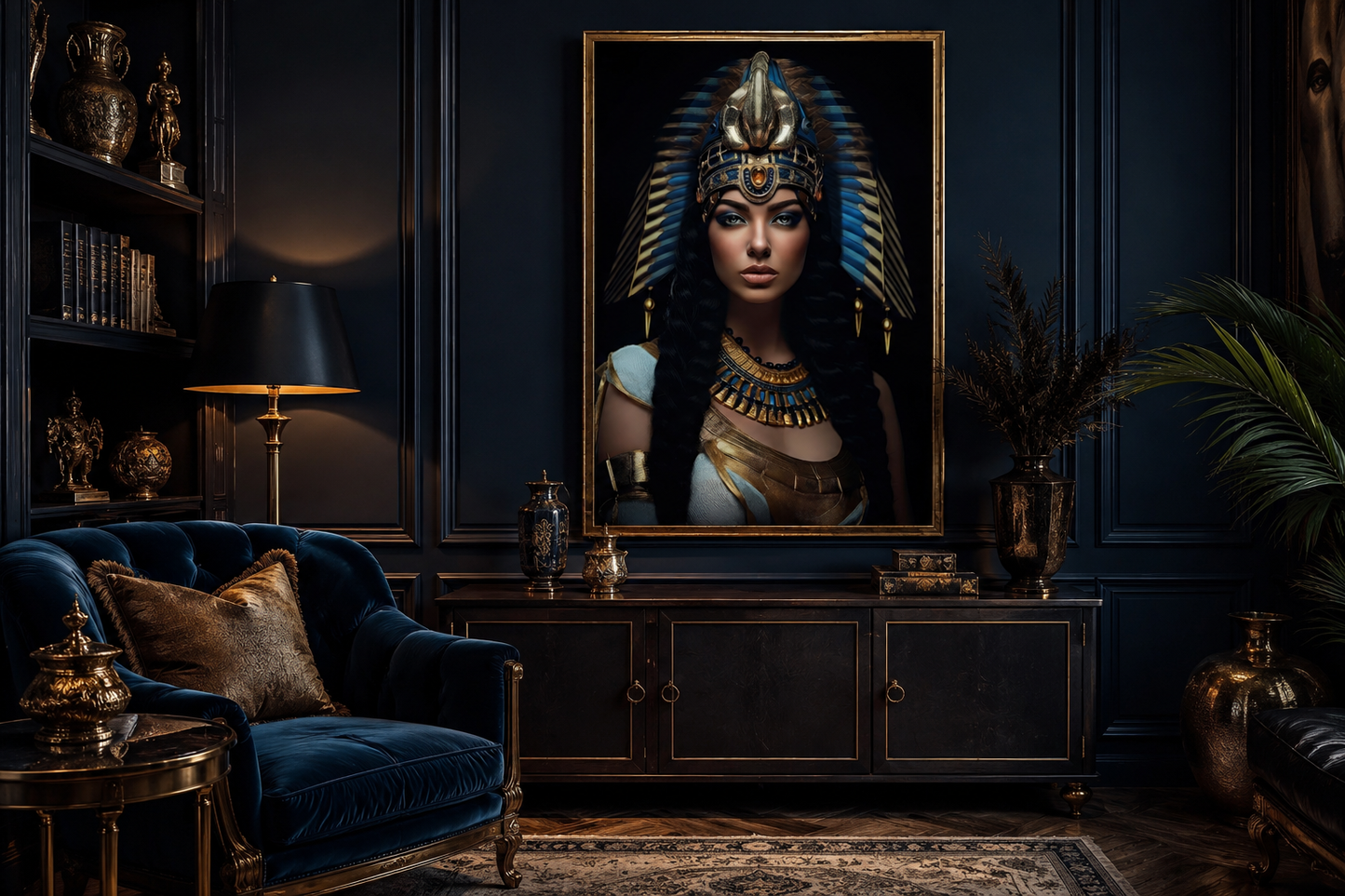 Cleopatra Framed Canvas Wall Art For Glam Women's Office Decor