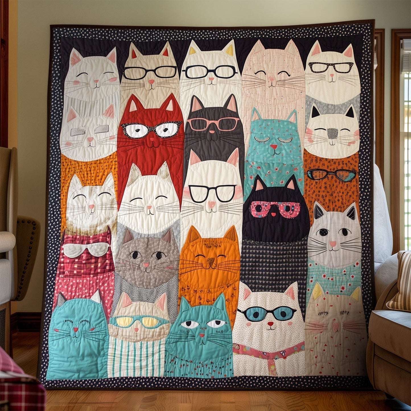 Clever Kitties Quilted Blanket - Throw (55" x 60")