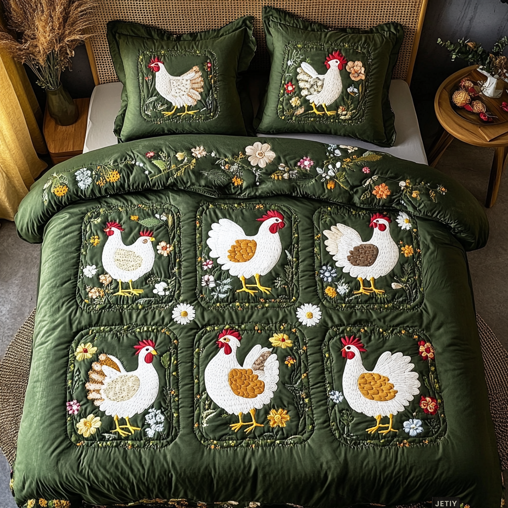 Cluck And Charm 3-Piece Quilted Bedding Set - Single (59" x 70")
