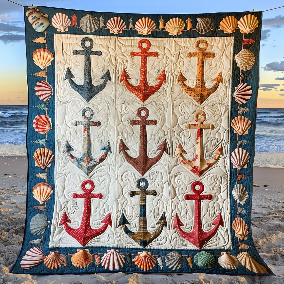 Coastal Anchors Quilted Blanket - Throw (55" x 60")