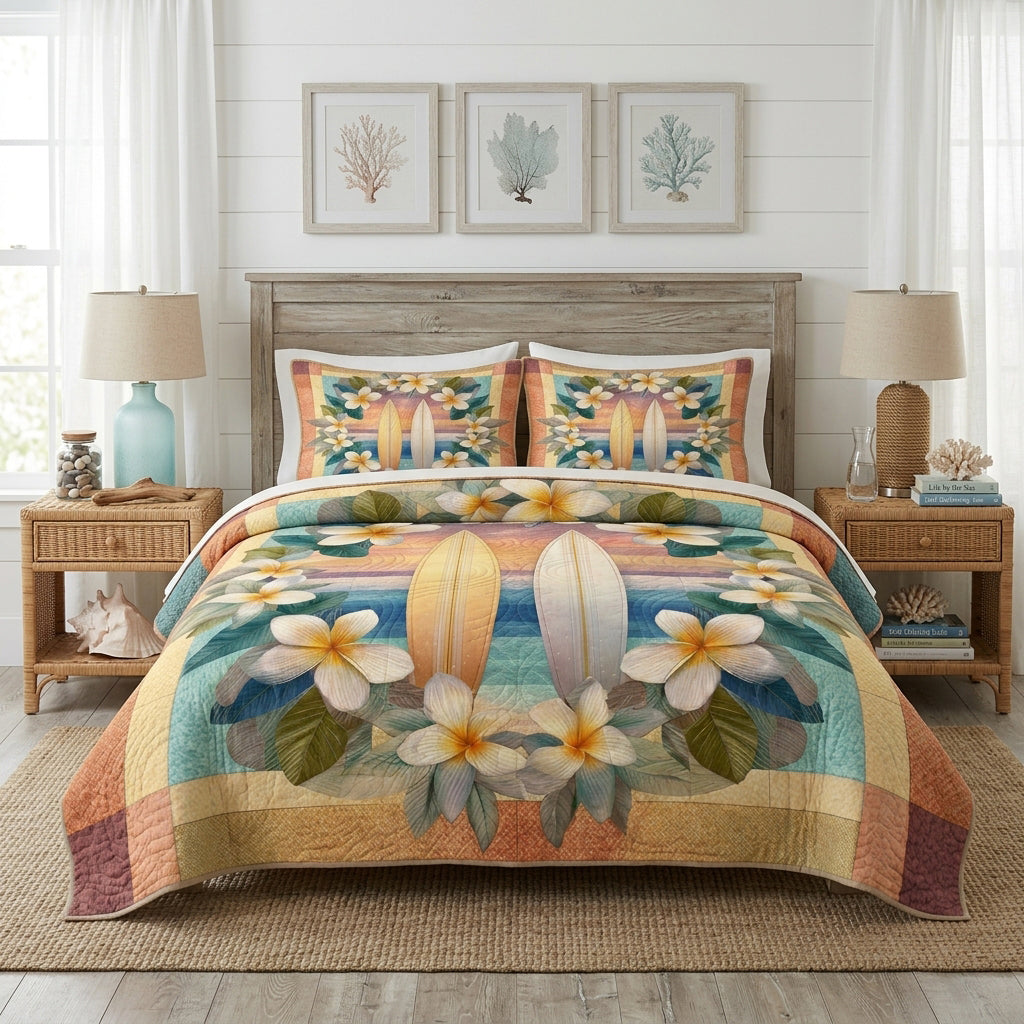 Coastal Bloom 3-Piece Quilted Bedding Set - Single (59" x 70")