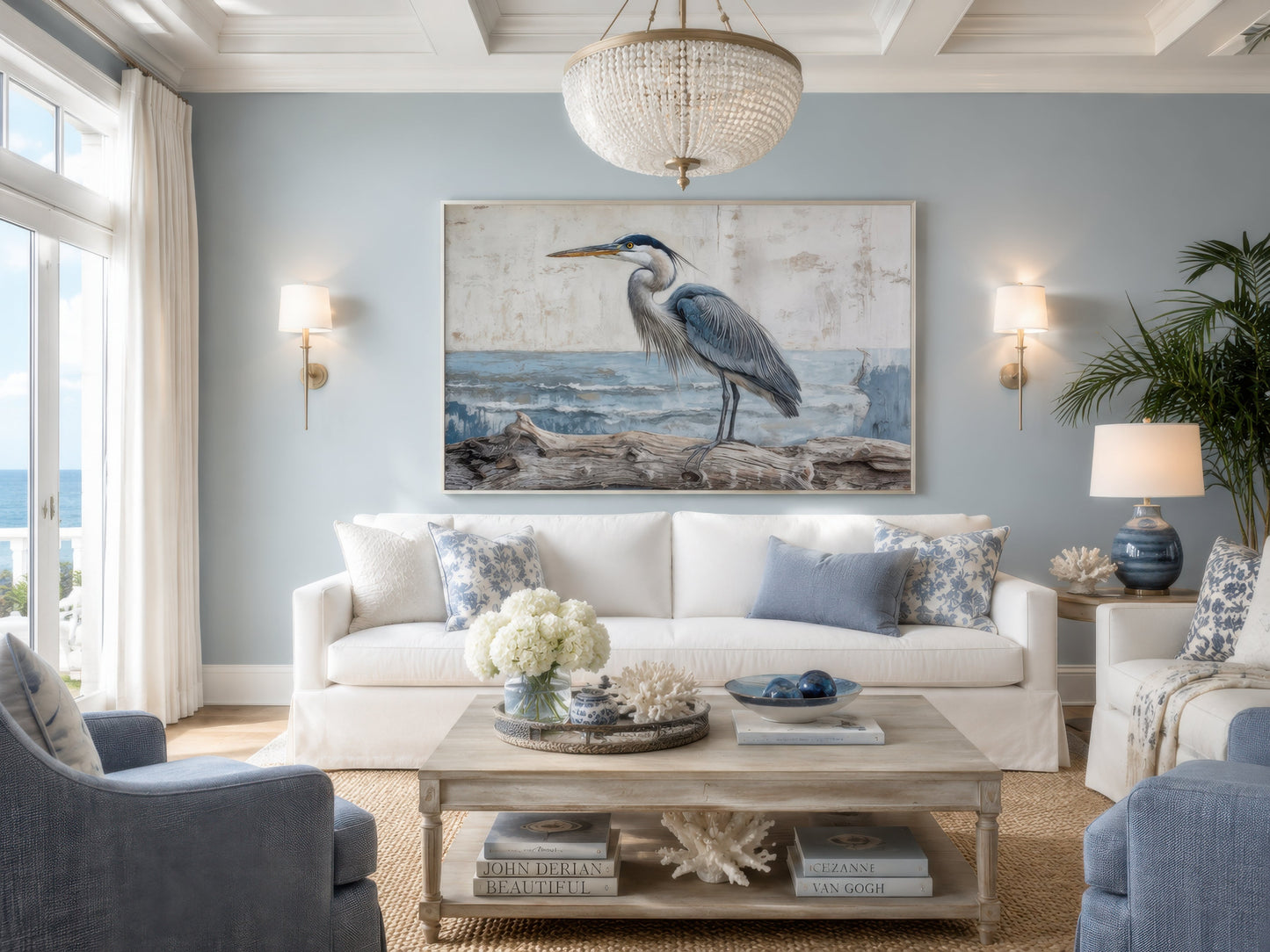 Coastal Heron On Driftwood Wall Art – Canvas Print | Serene Bird Artwork for Lake House Decor