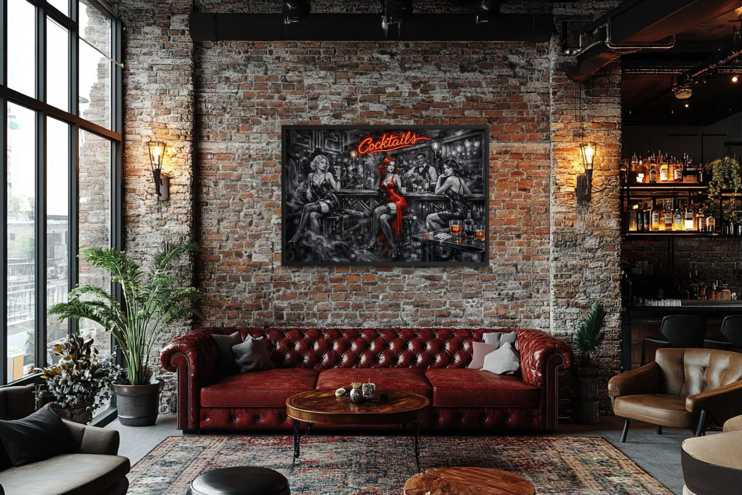 Cocktails Bar Wall Art – Retro Lounge Decor With Sexy Women Canvas Print