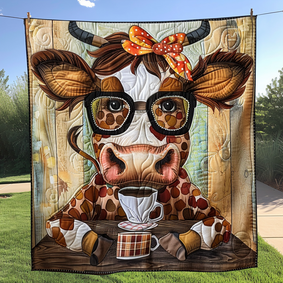 Coffee Heifer Quilted Blanket - Throw (55" x 60")