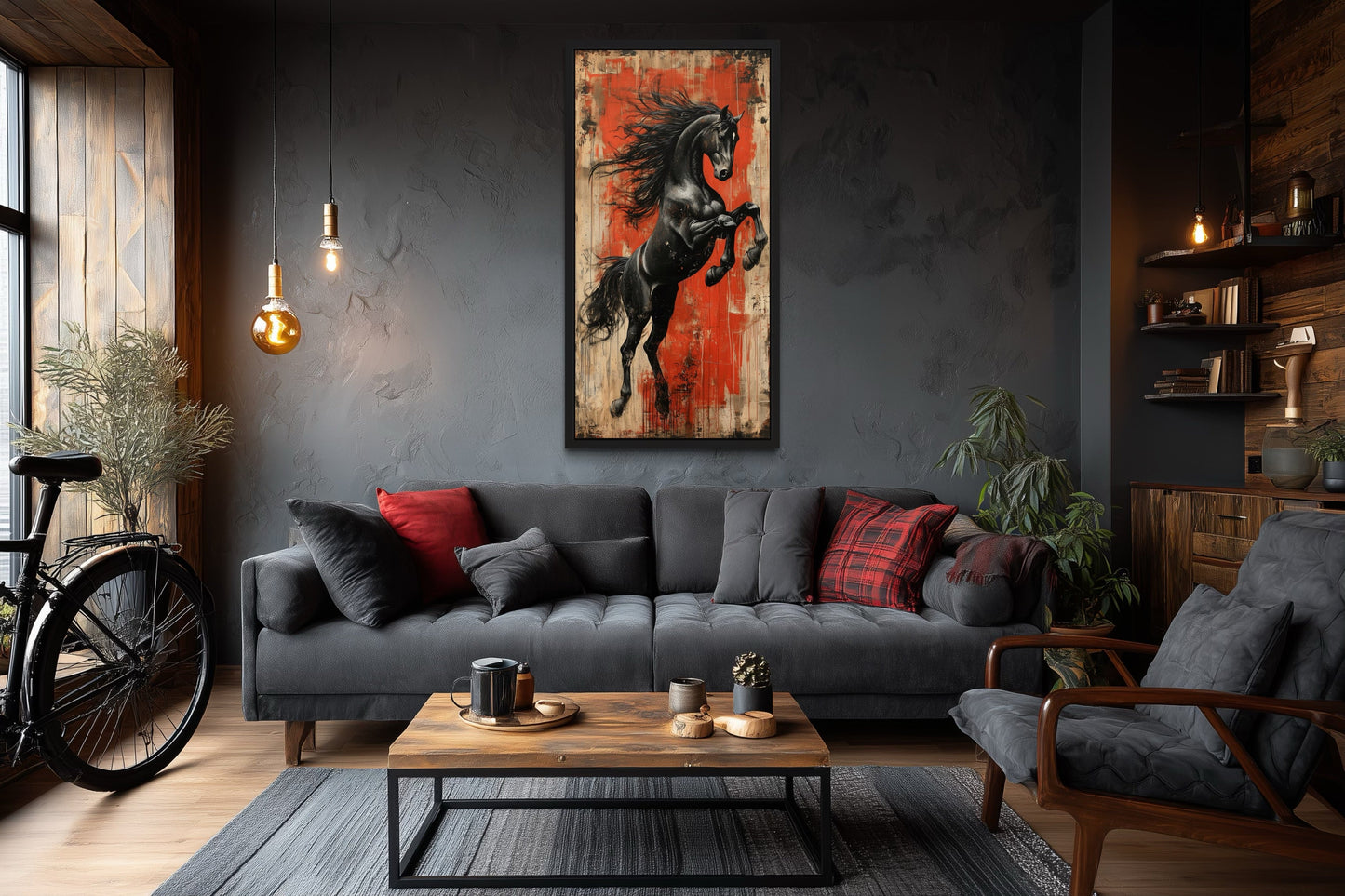 Colorful Rearing Horse Graffiti Framed Canvas Wall Art