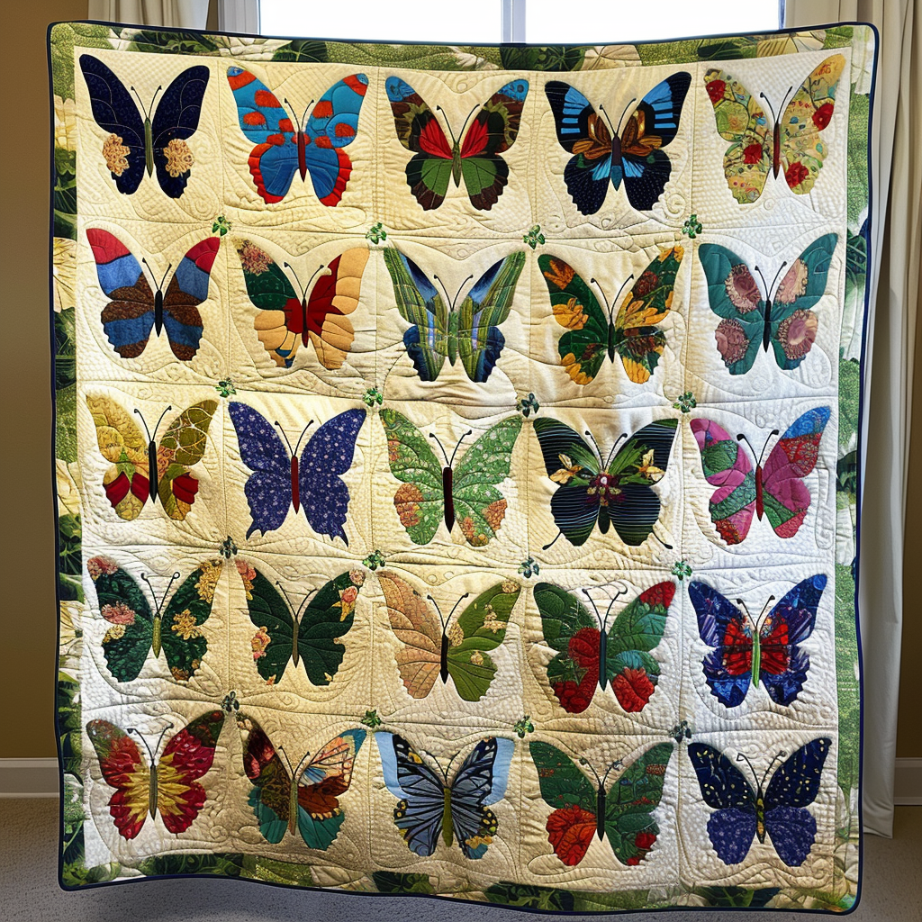 Colorful Butterflies Quilted Blanket - Throw (55" x 60")