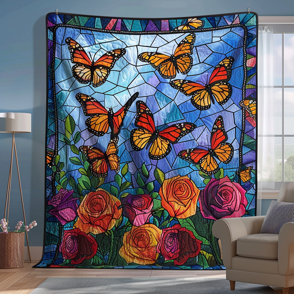 Colorful Monarch Butterflies Quilted Blanket - Throw (55" x 60")