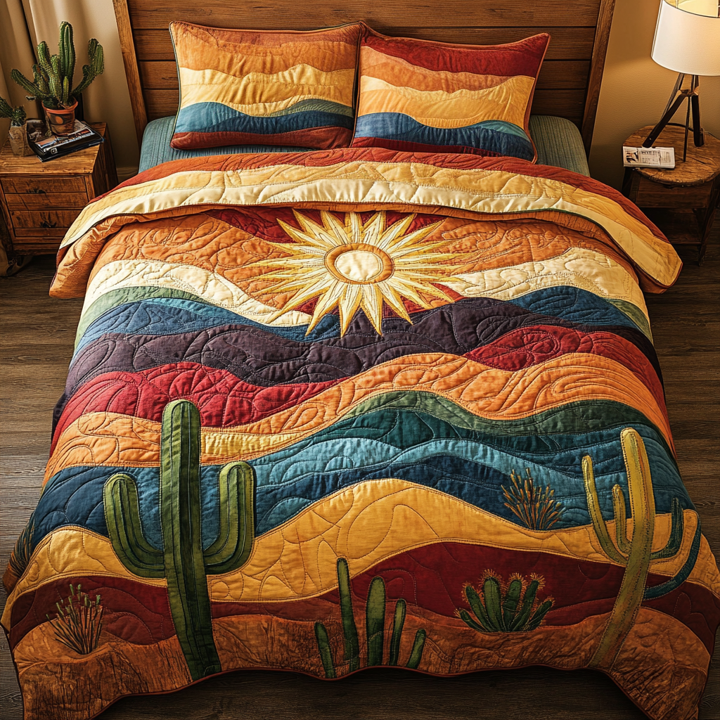 Colorful Cactus 3-Piece Quilted Bedding Set - Single (59" x 70")
