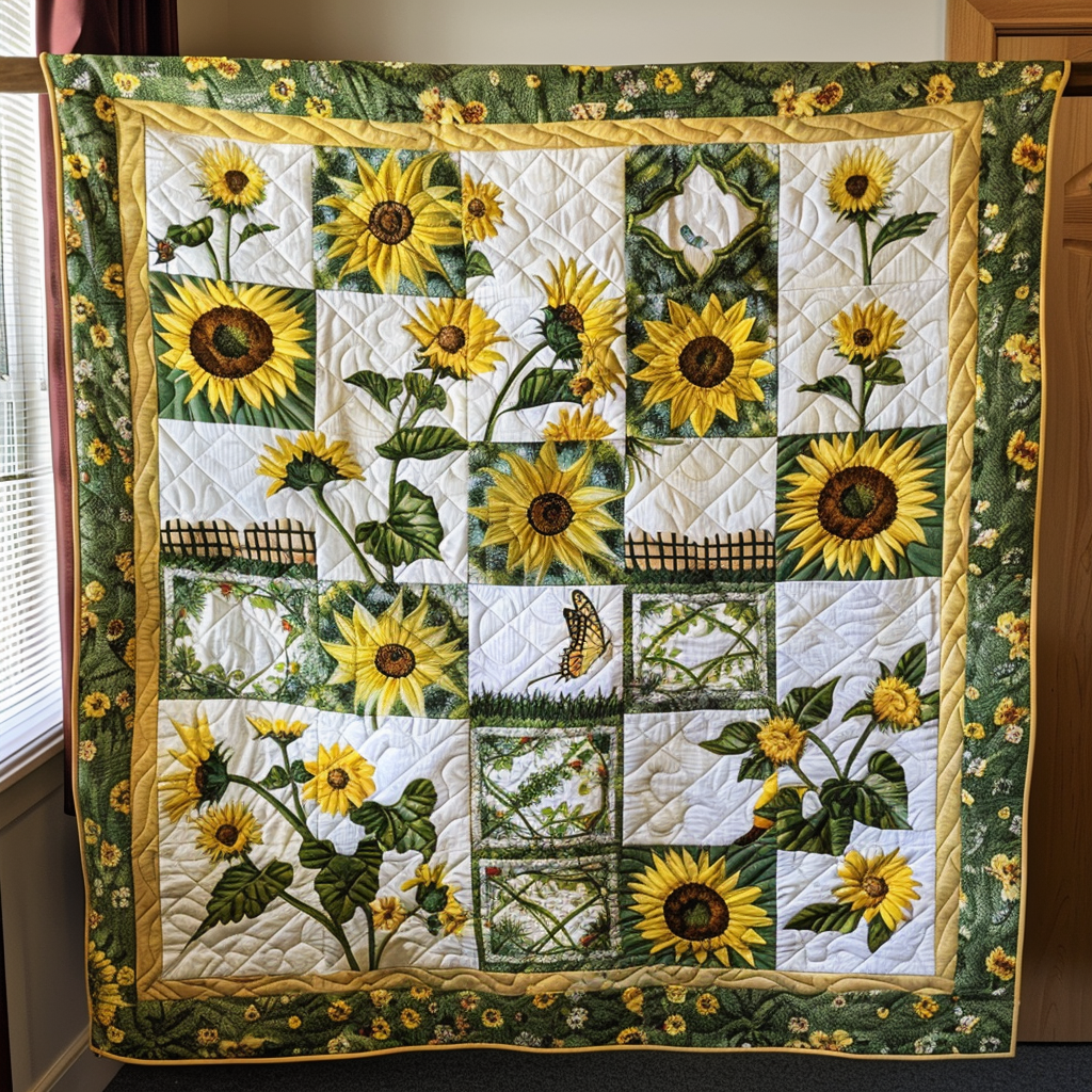 Colorful Sunflowers Quilted Blanket - Throw (55" x 60")