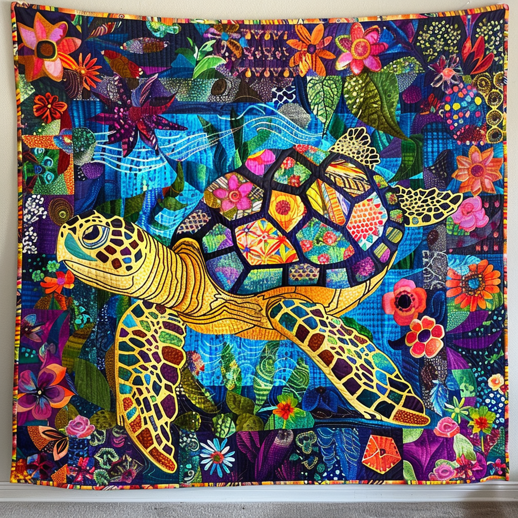 Colorful Turtles Quilted Blanket - Throw (55" x 60")