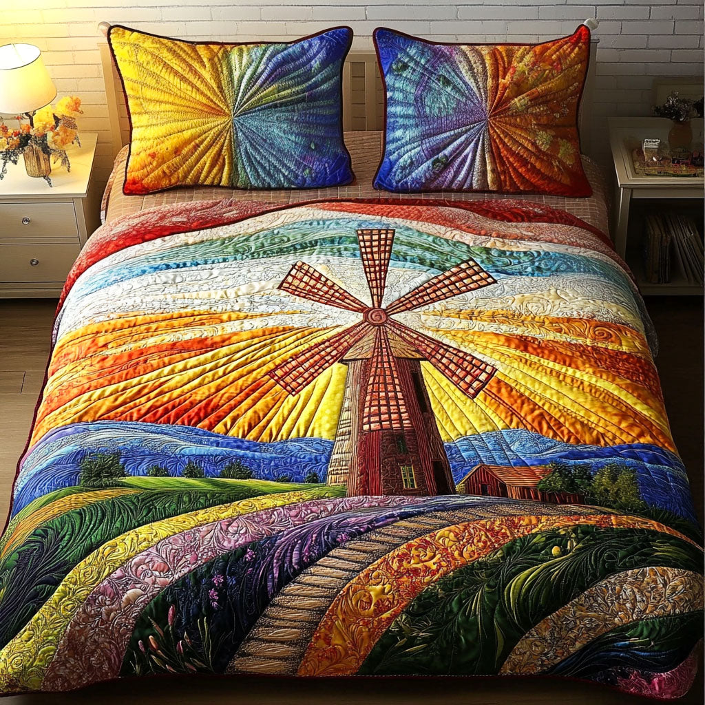 Colorful Windmill 3-Piece Quilted Bedding Set - Single (59" x 70")