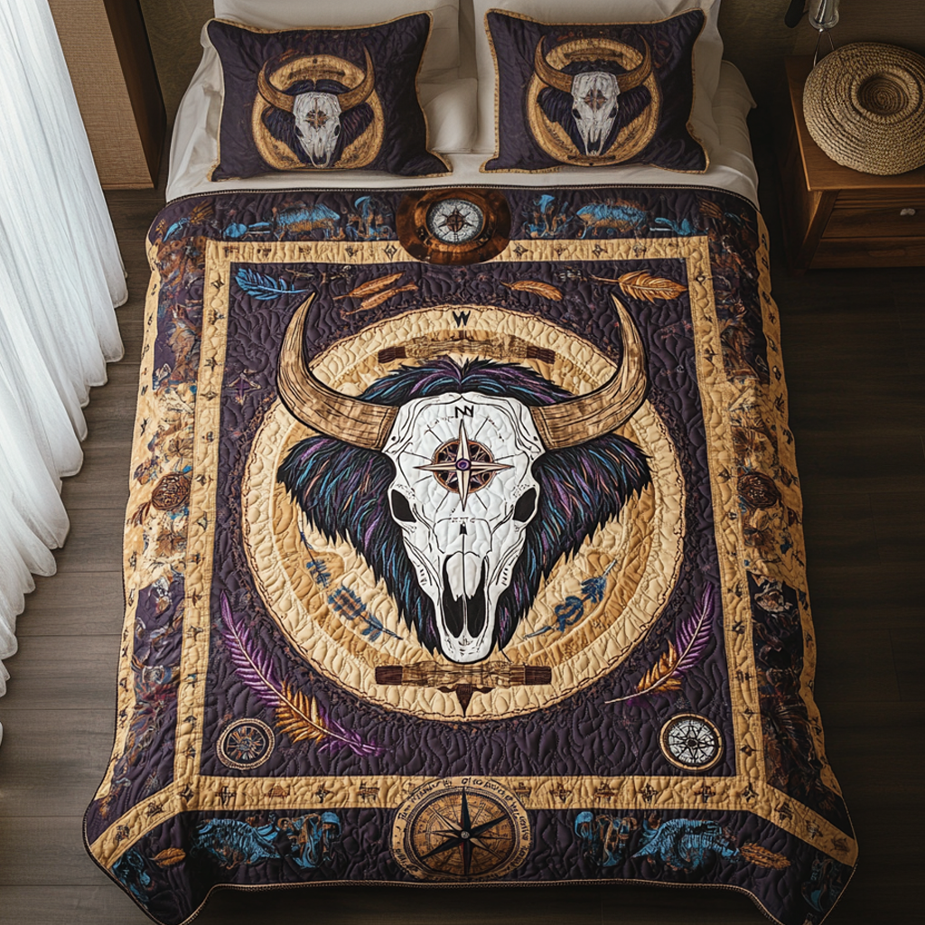 Compass of the Wild 3-Piece Quilted Bedding Set - Single (59" x 70")