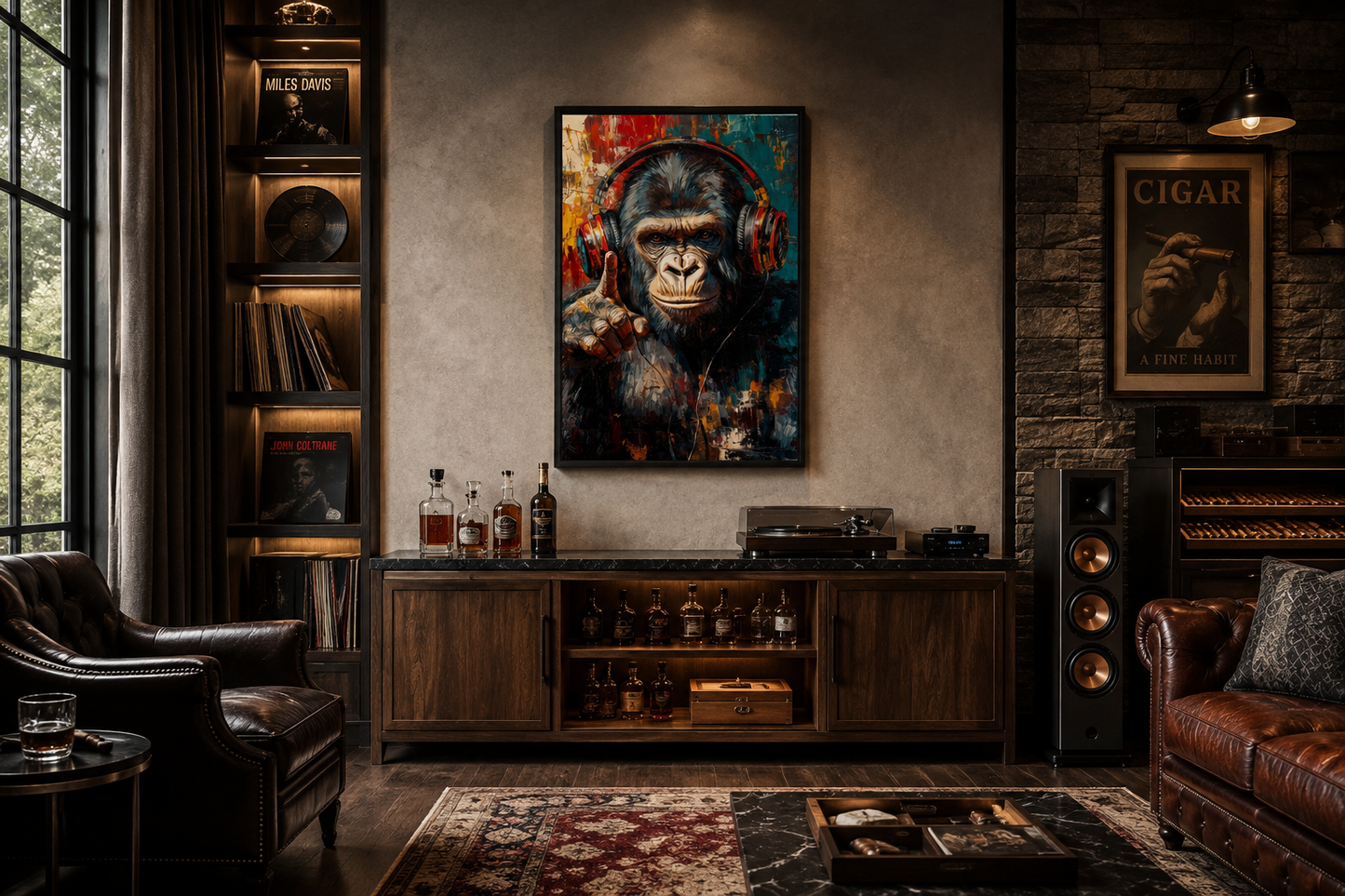Cool DJ Gorilla With Headphones Canvas Wall Art, Man Cave Or Music Room Wall Decor