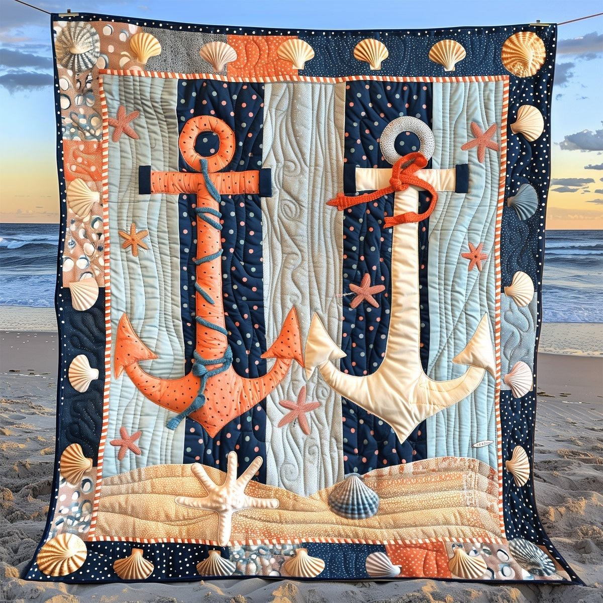 Coral Anchors Quilted Blanket - Throw (55" x 60")