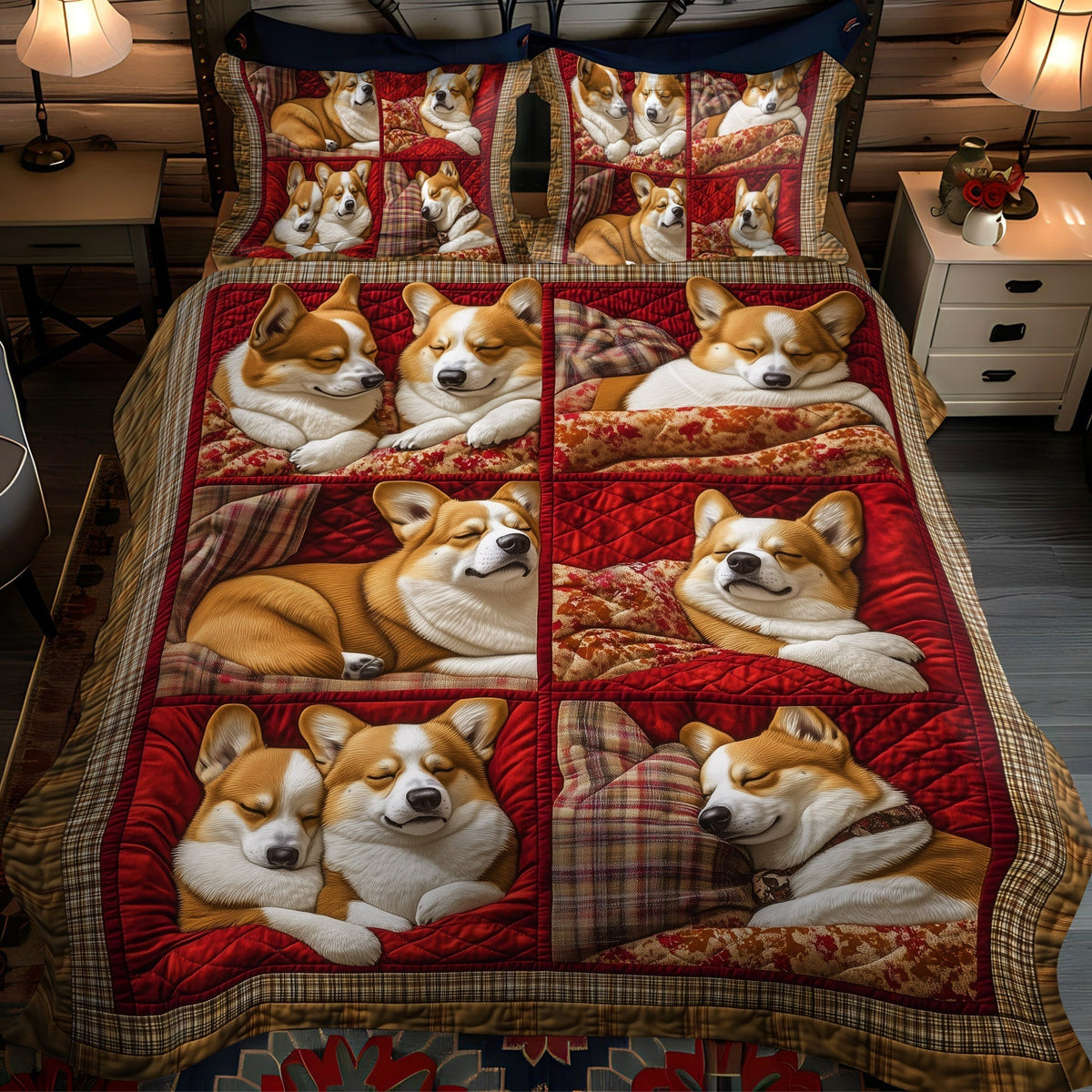 Corgi Charm Wrap 3-Piece Quilted Bedding Set - Single (59" x 70")
