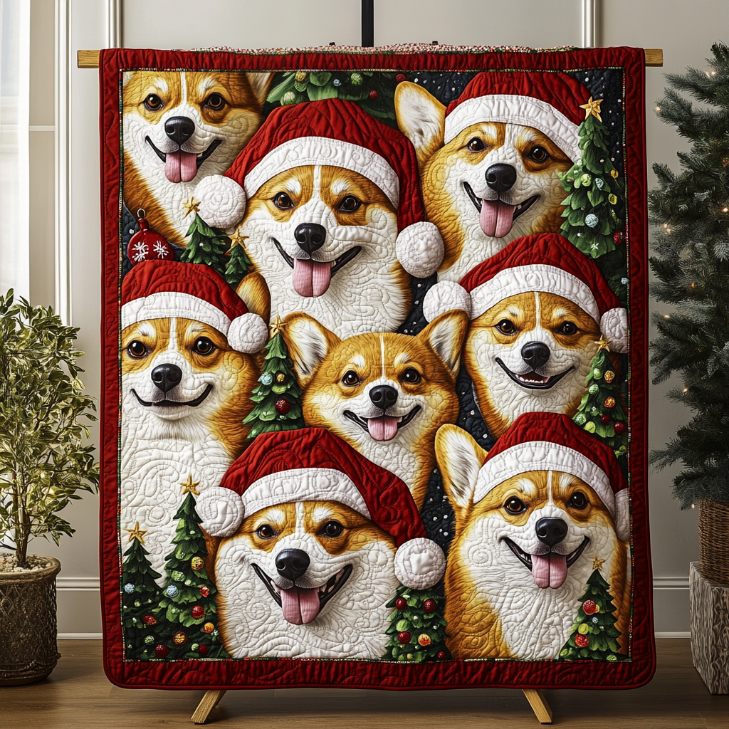 Corgi Christmas Quilted Blanket - Throw (55" x 60")