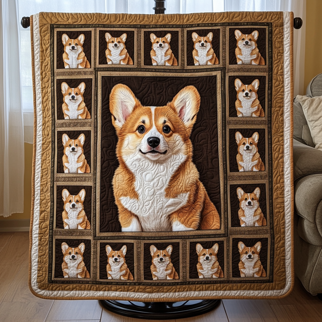 Corgi Delight Quilted Blanket - Throw (55" x 60")