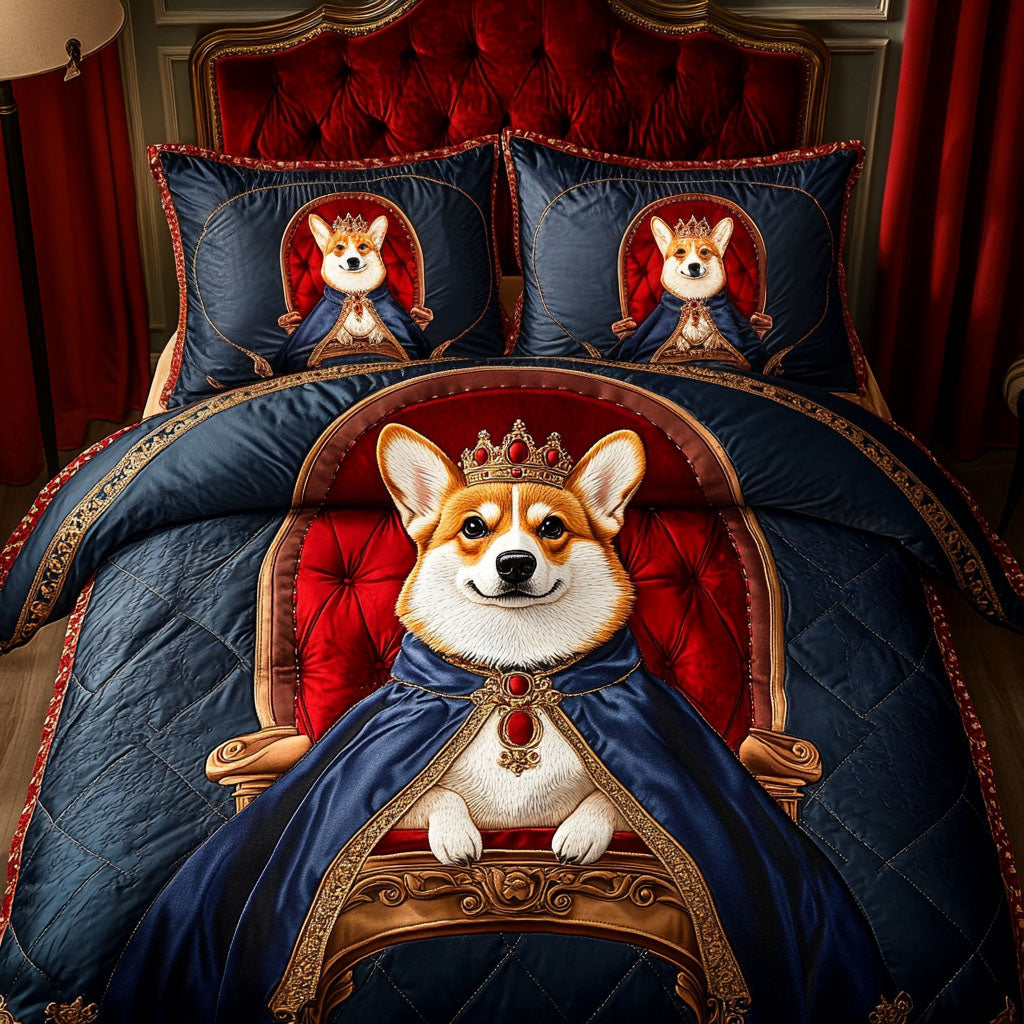 Corgi Kingdom 3-Piece Quilted Bedding Set - Single (59" x 70")
