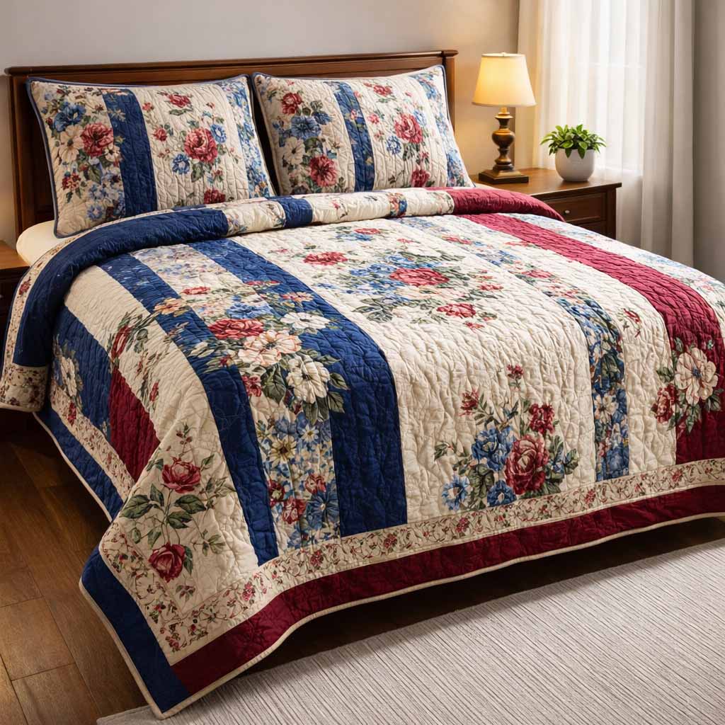 Cottage Stripe 3-Piece Quilted Bedding Set - Single (59" x 70")