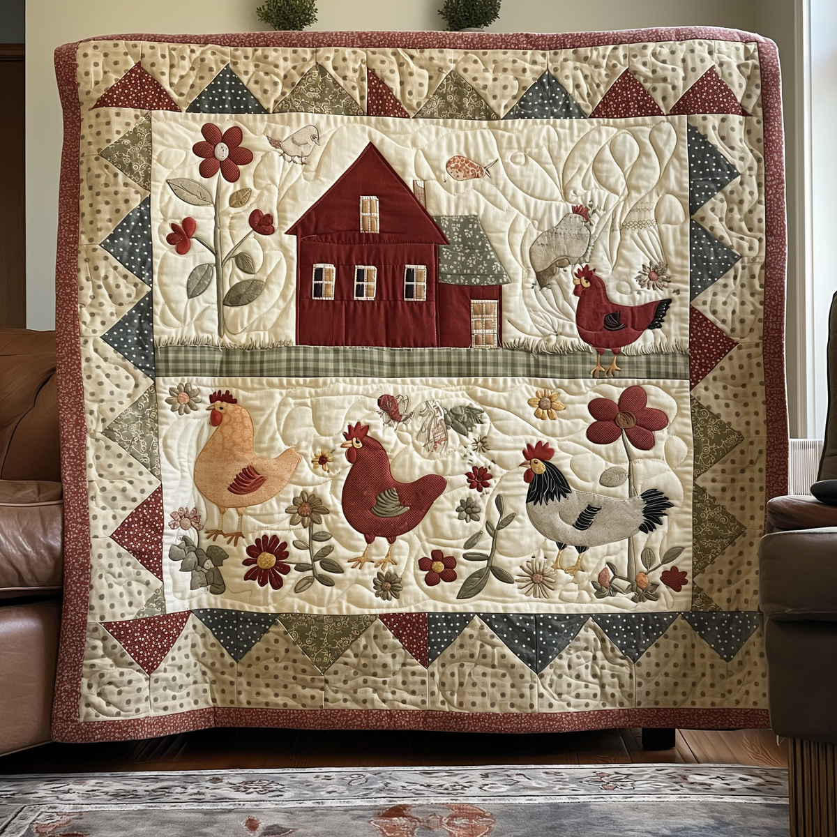 Country Garden Chicken Quilted Blanket - Throw (55" x 60")