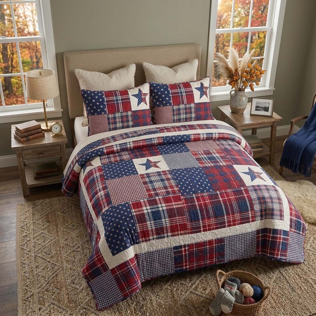 Country Star Plaid 3-Piece Quilted Bedding Set - Single (59" x 70")