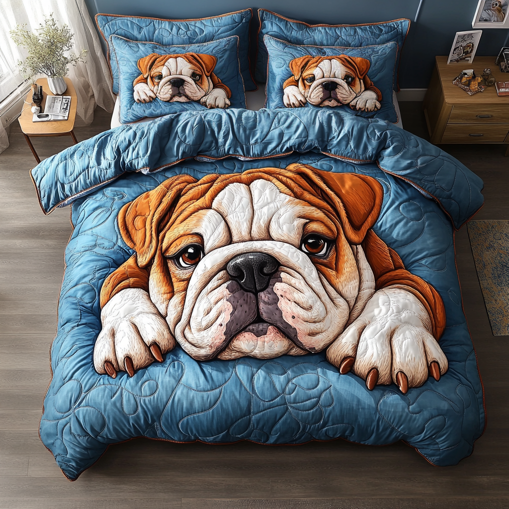 Cozy Bulldog 3-Piece Quilted Bedding Set - Single (59" x 70")