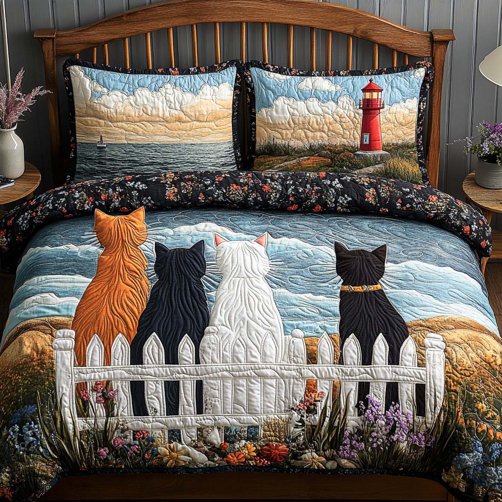 Cozy Cat Crew 3-Piece Quilted Bedding Set - Single (59" x 70")