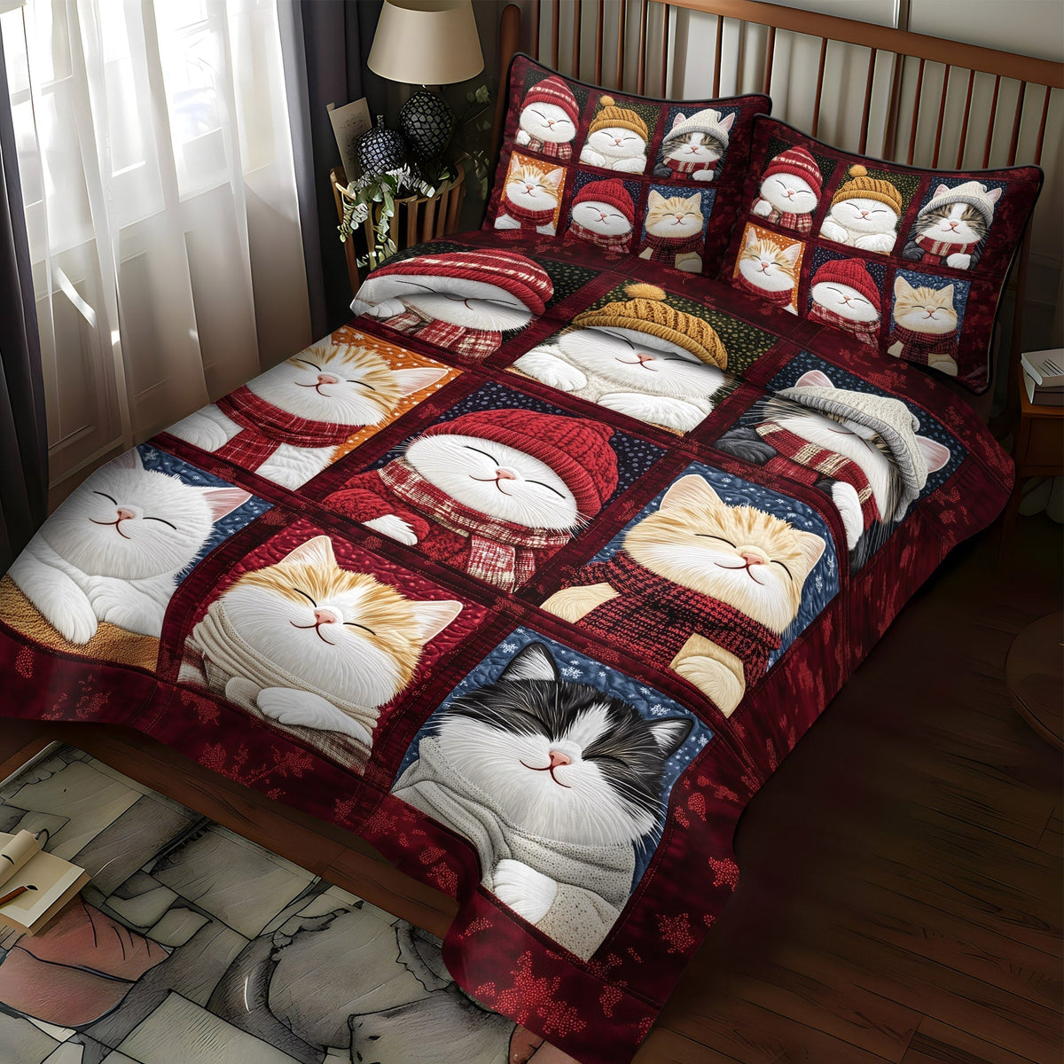 Cozy Cats 3-Piece Quilted Bedding Set - Single (59" x 70")