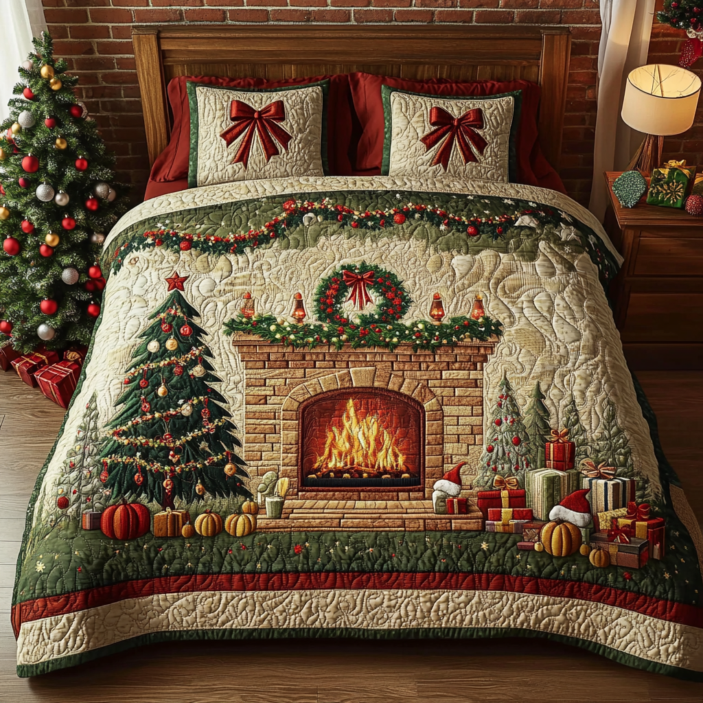 Cozy Christmas Eve 3-Piece Quilted Bedding Set - Single (59" x 70")