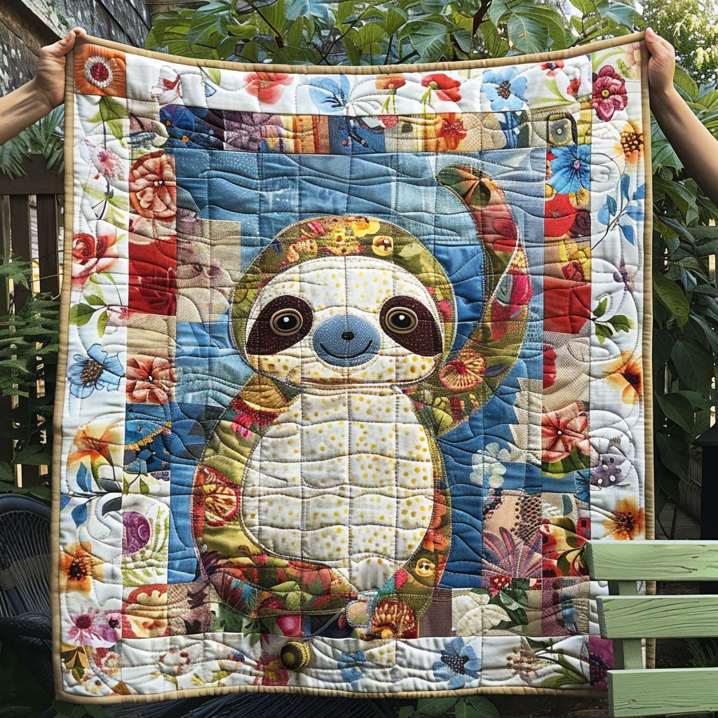 Cozy Sloth Haven Quilted Blanket - Throw (55" x 60")
