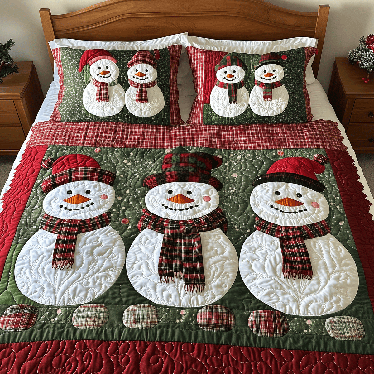 Cozy Snowman Charm 3-Piece Quilted Bedding Set - Single (59" x 70")