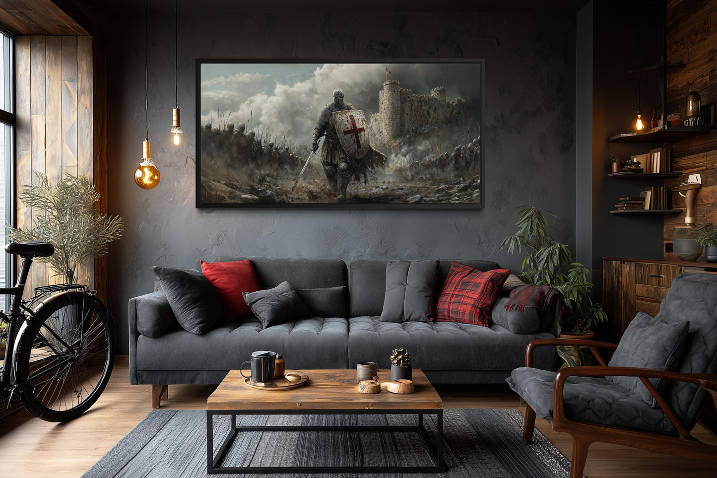 Crusader Knight Wall Art - Extra Large Medieval Warrior Painting | Man Cave Decor