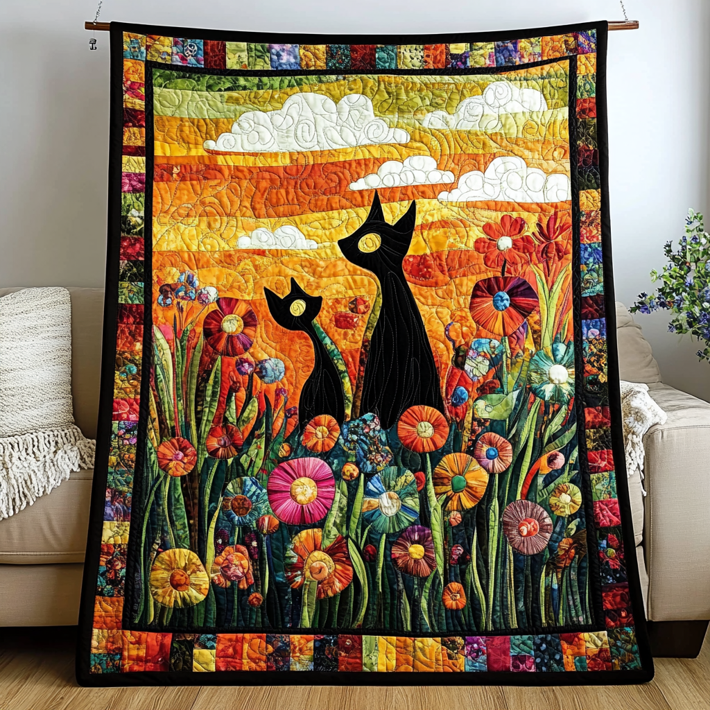 Cute Cat Quilted Blanket - Throw (55" x 60")