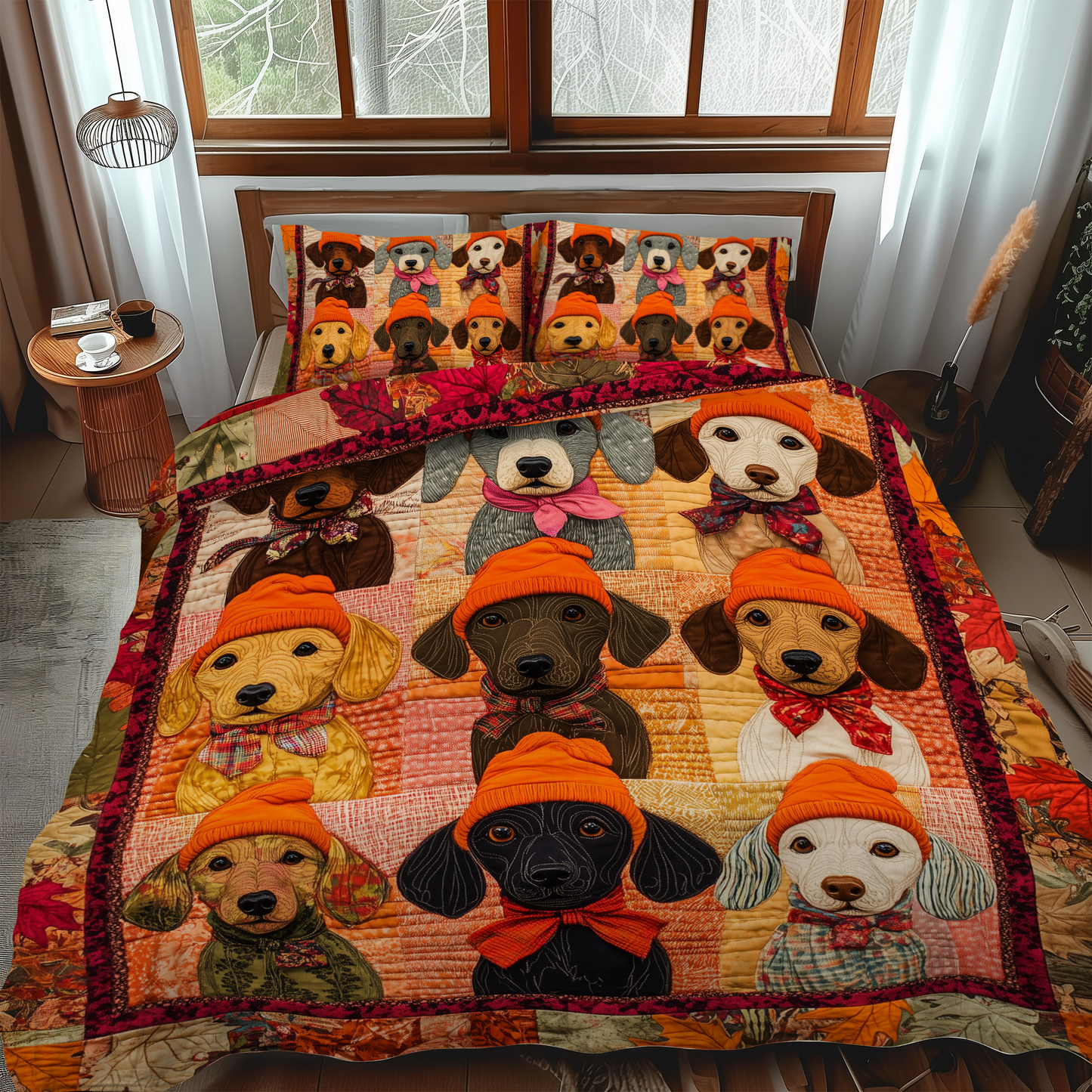 Cute Dachshunds 3-Piece Quilted Bedding Set - Single (59" x 70")