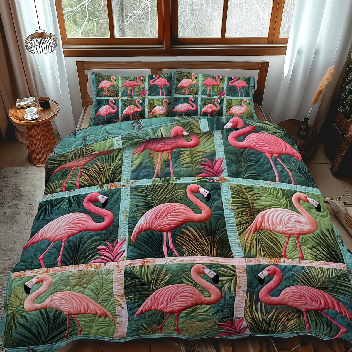 Cute Flamingo 3-Piece Quilted Bedding Set - Single (59" x 70")
