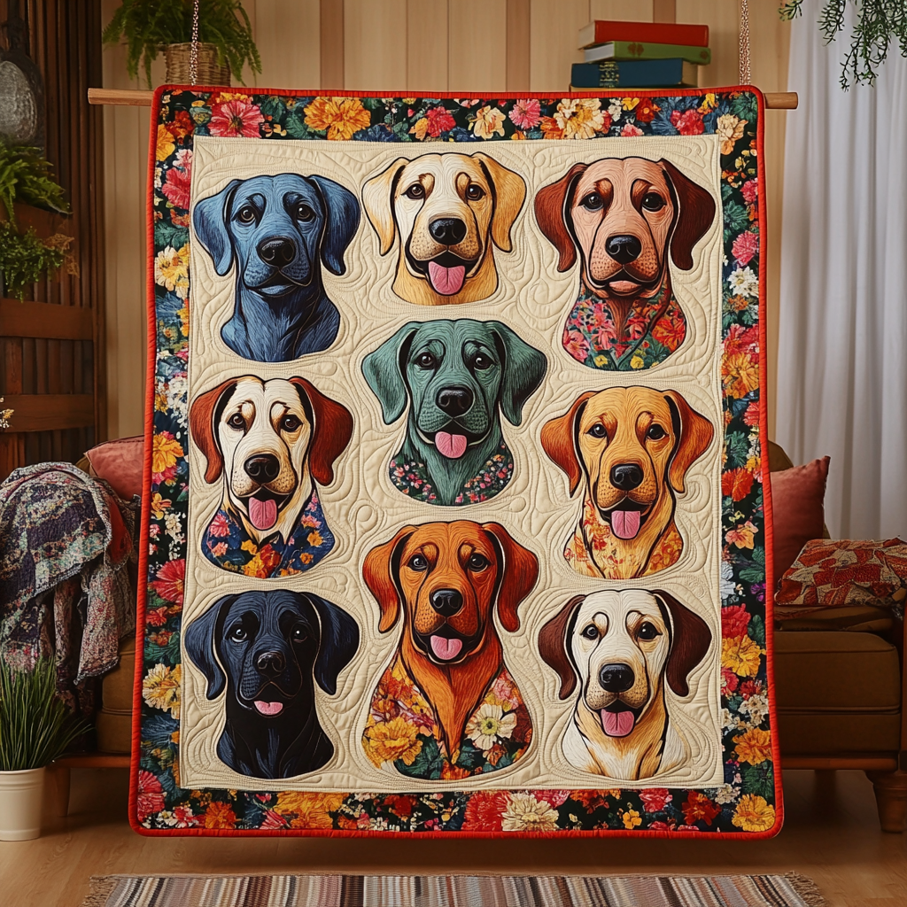 Cute Labrador Portraits Quilted Blanket - Throw (55" x 60")