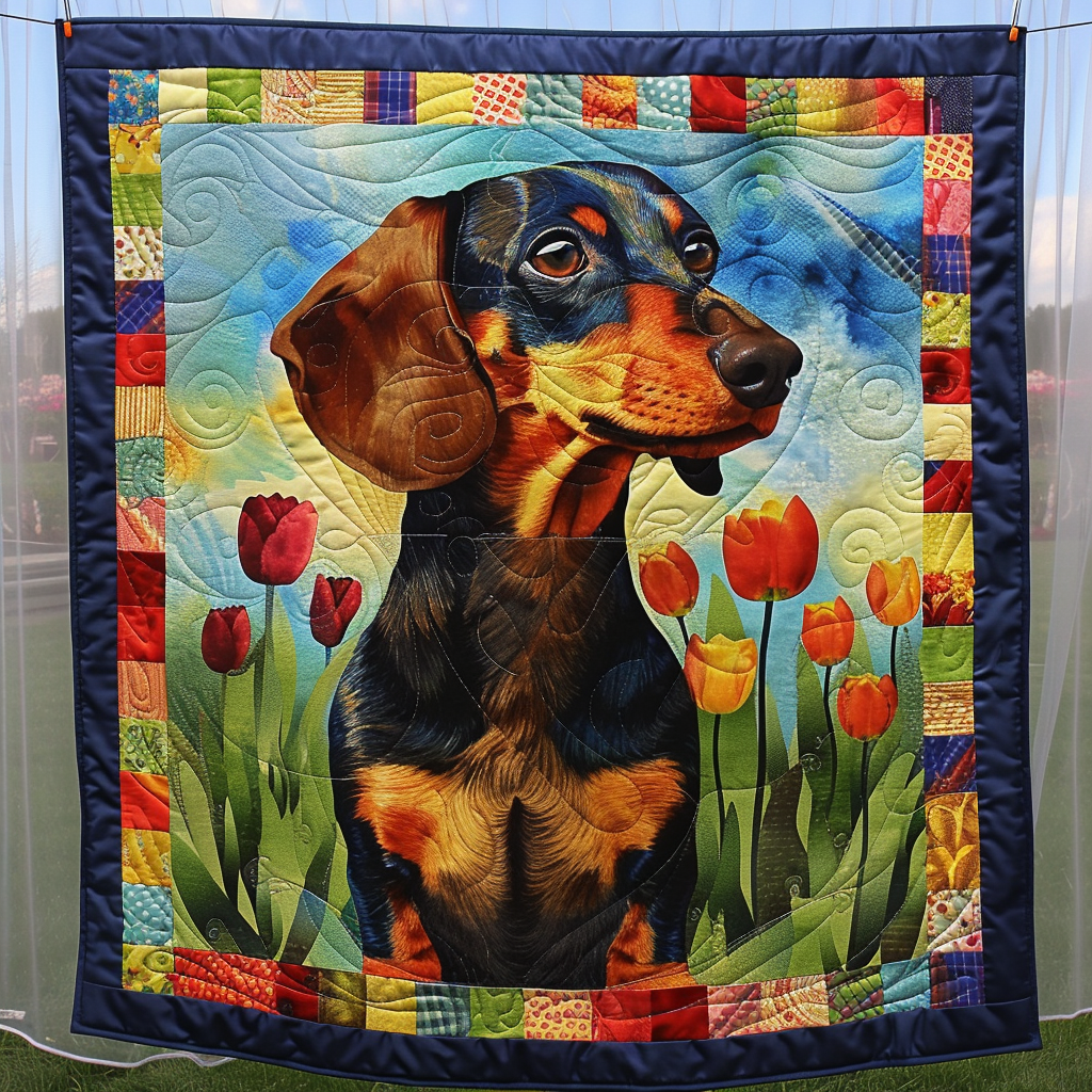 Dachshund Meadow Quilted Blanket - Throw (55" x 60")