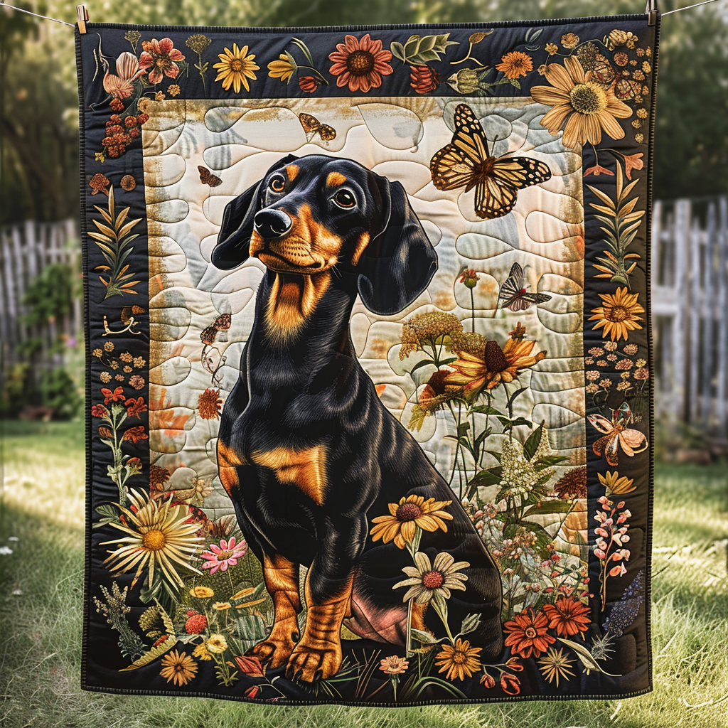 Daisy Dachshund Quilted Blanket - Throw (55" x 60")
