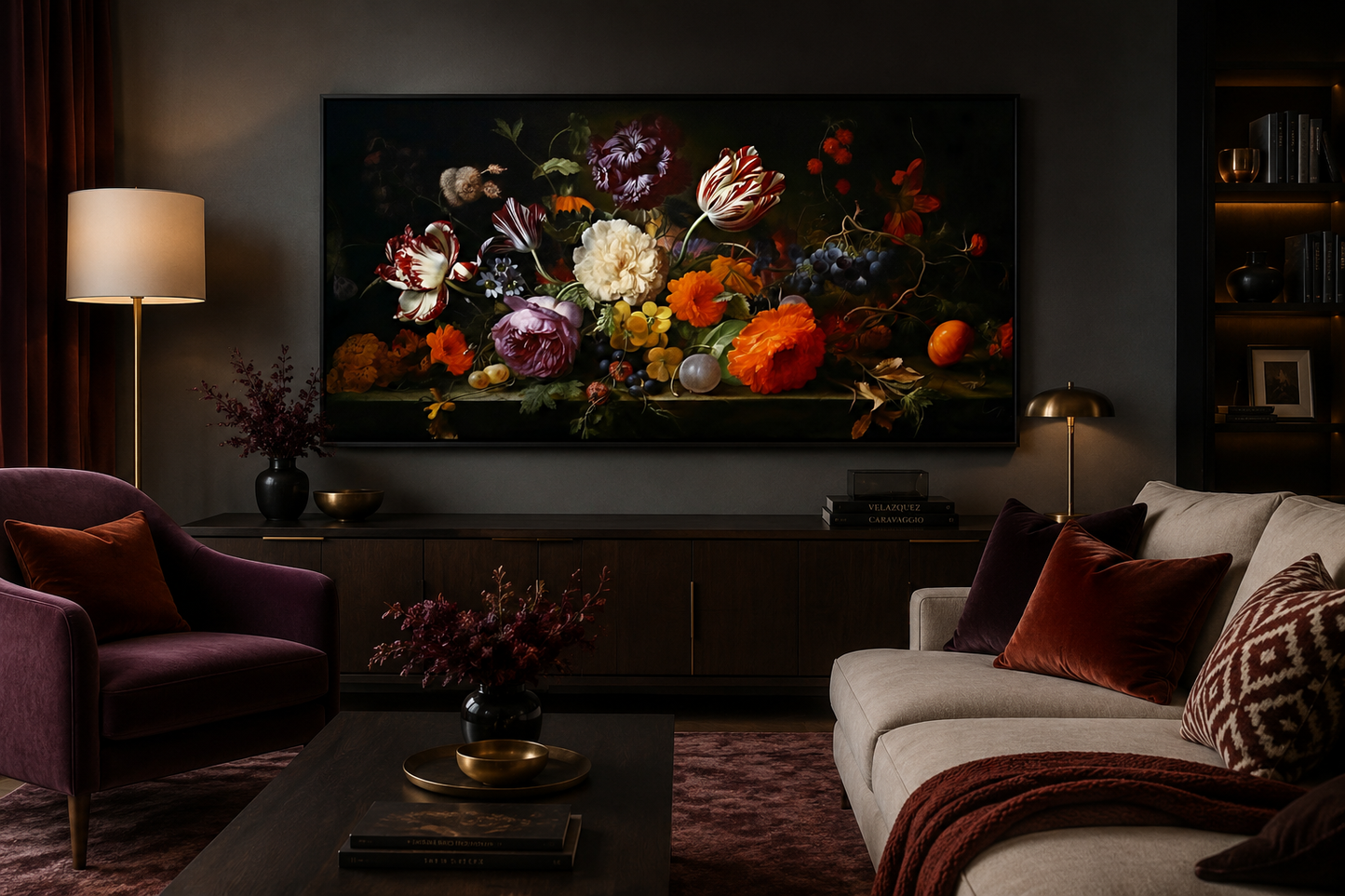 Dark Academia Wall Art – Antique Floral Print Framed Gothic Canvas Decor