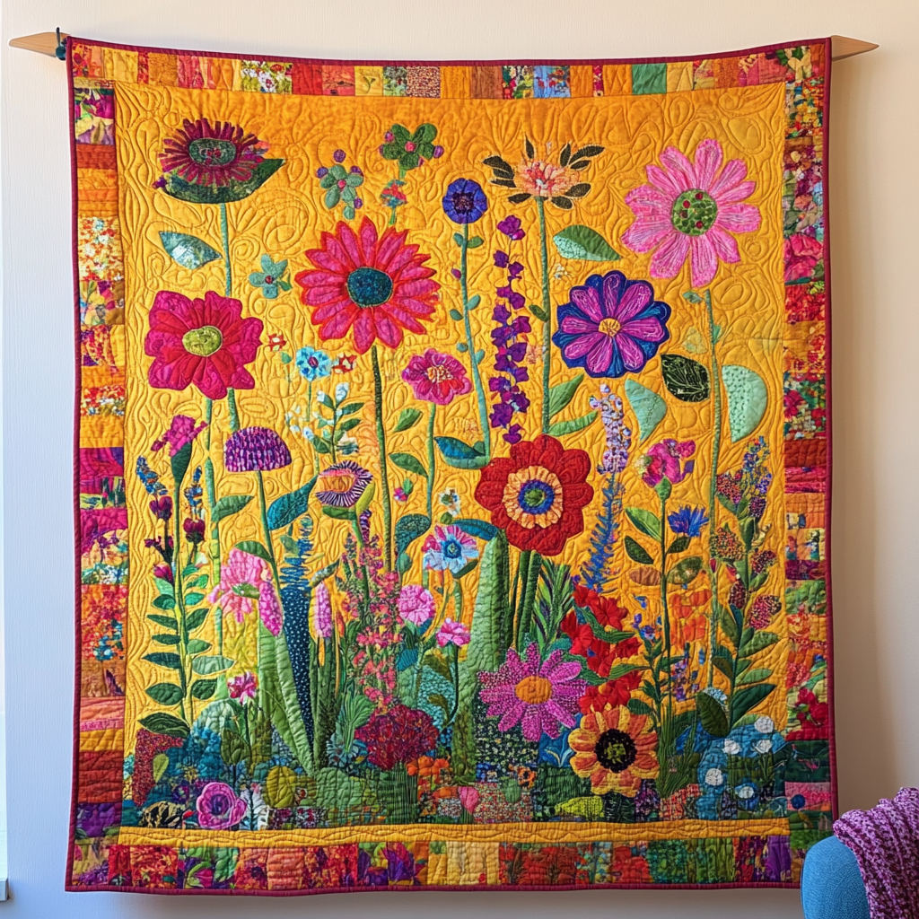 Dazzling Flowers Quilted Blanket - Throw (55" x 60")