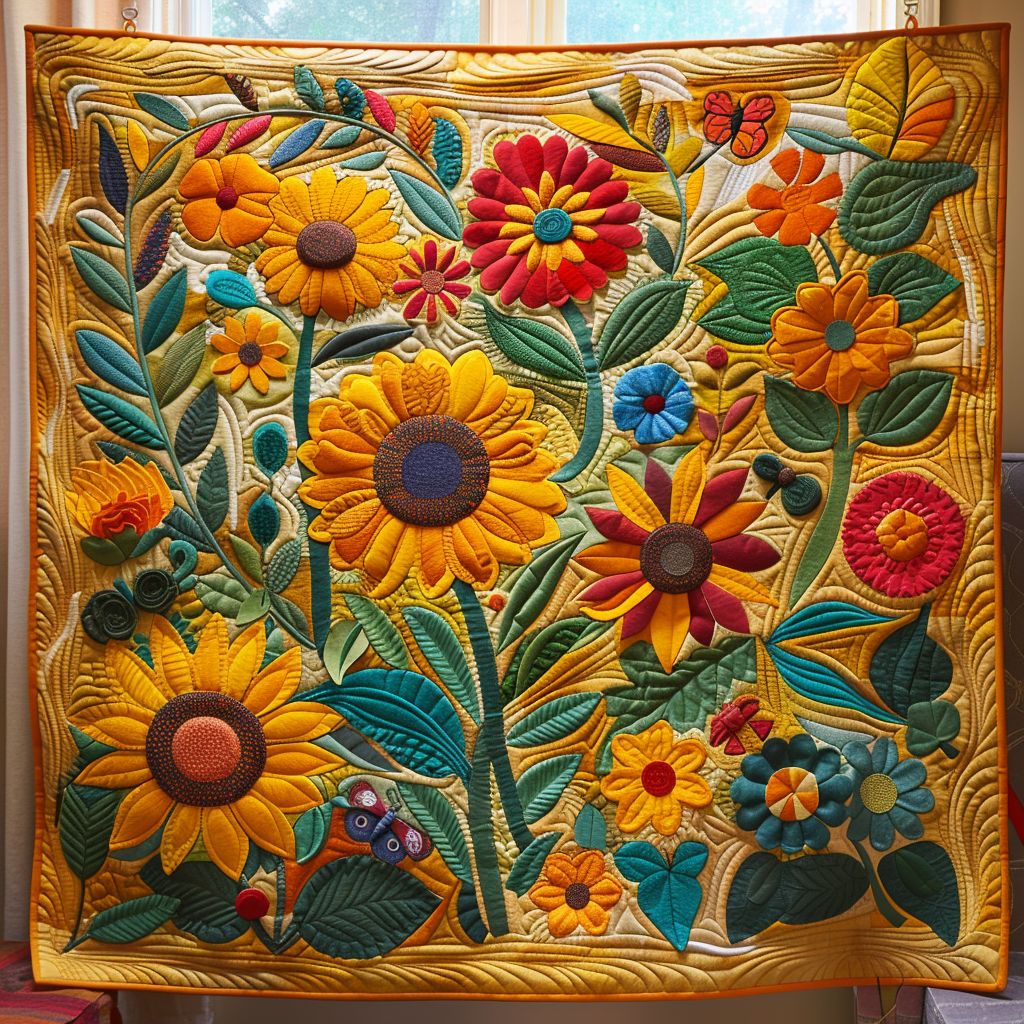 Delightful Sunflowers Quilted Blanket - Throw (55" x 60")