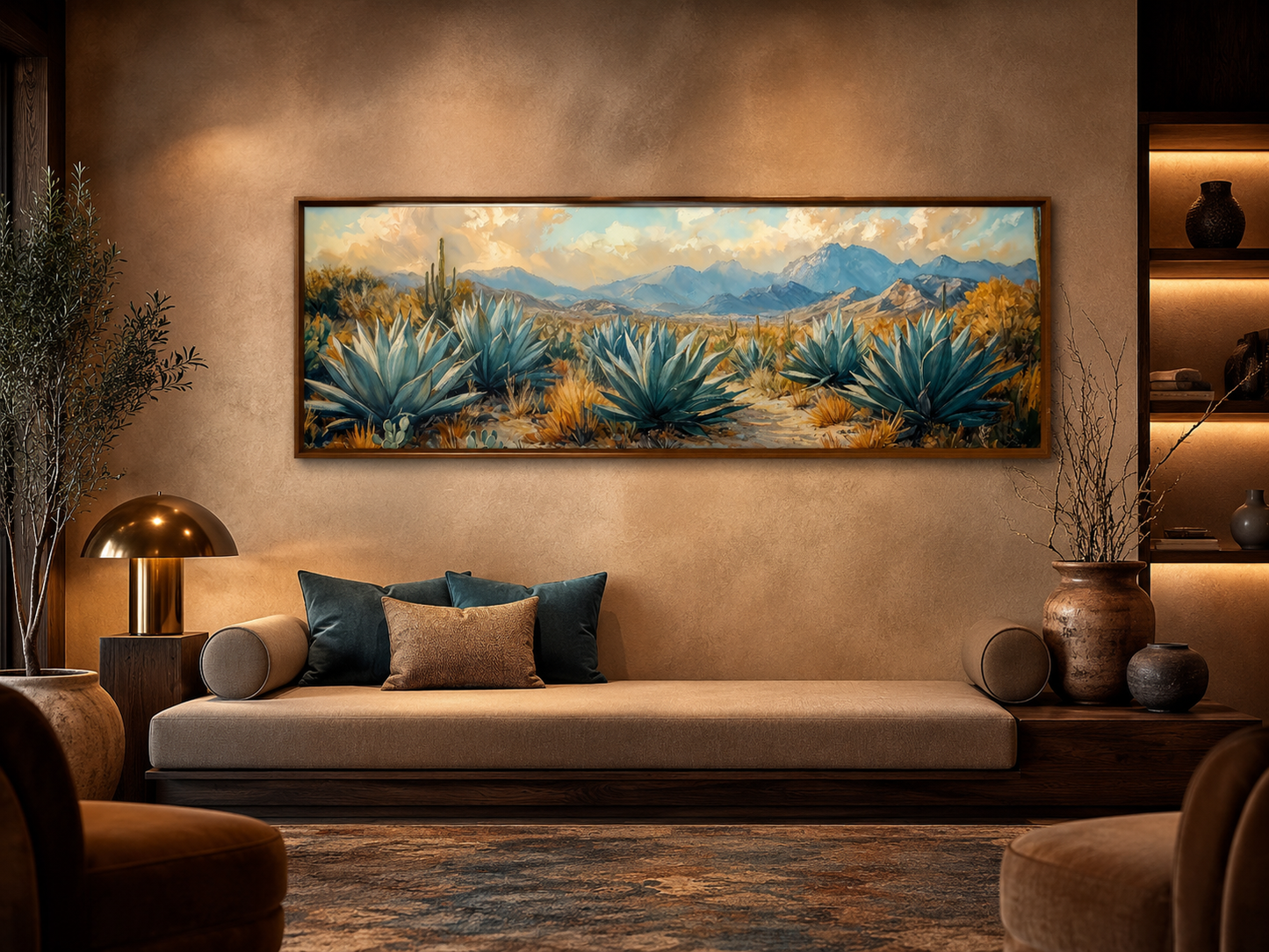 Desert Agave Long Horizontal Southwestern Wall Decor Canvas Wall Art