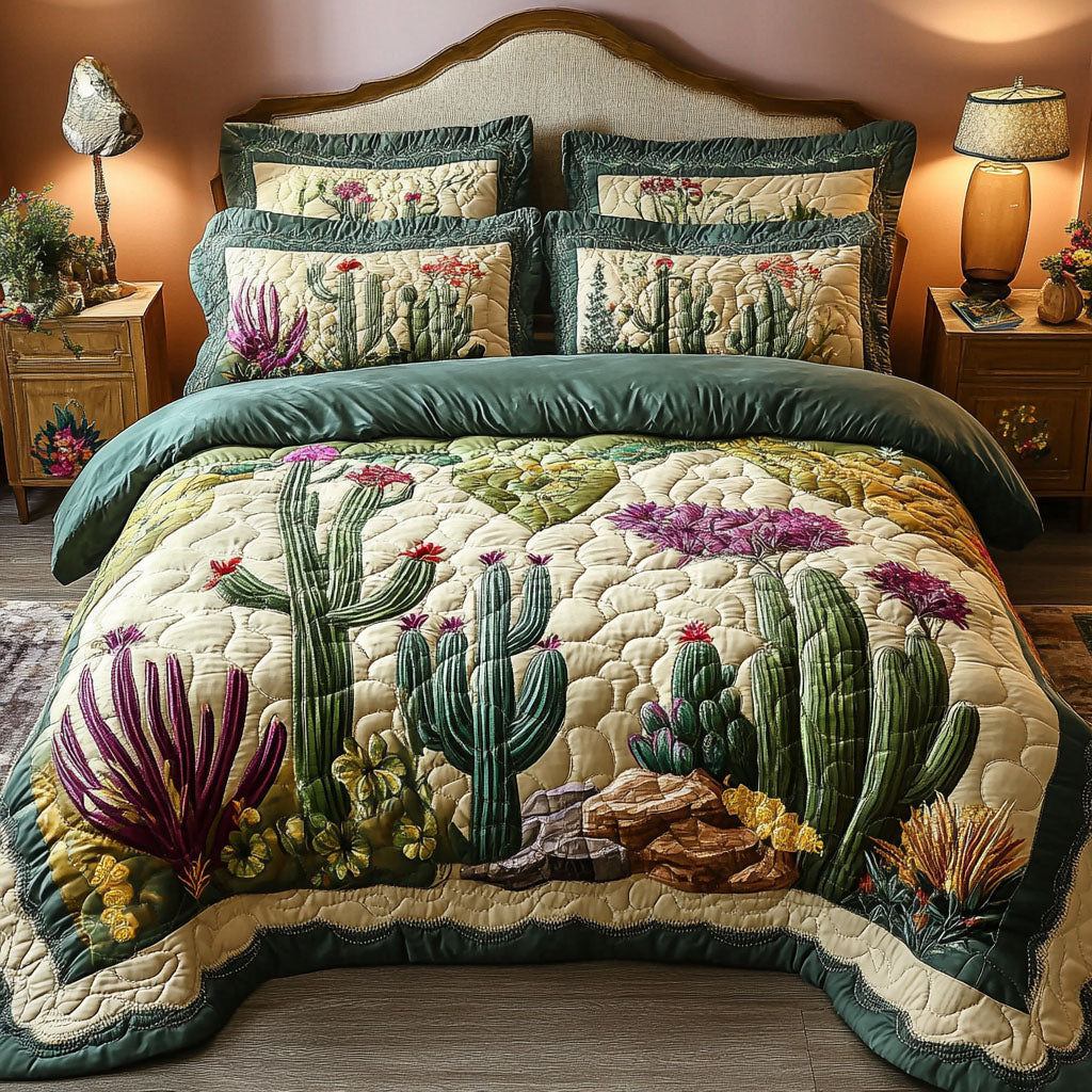 Desert Bloom Elegance 3-Piece Quilted Bedding Set - Single (59" x 70")