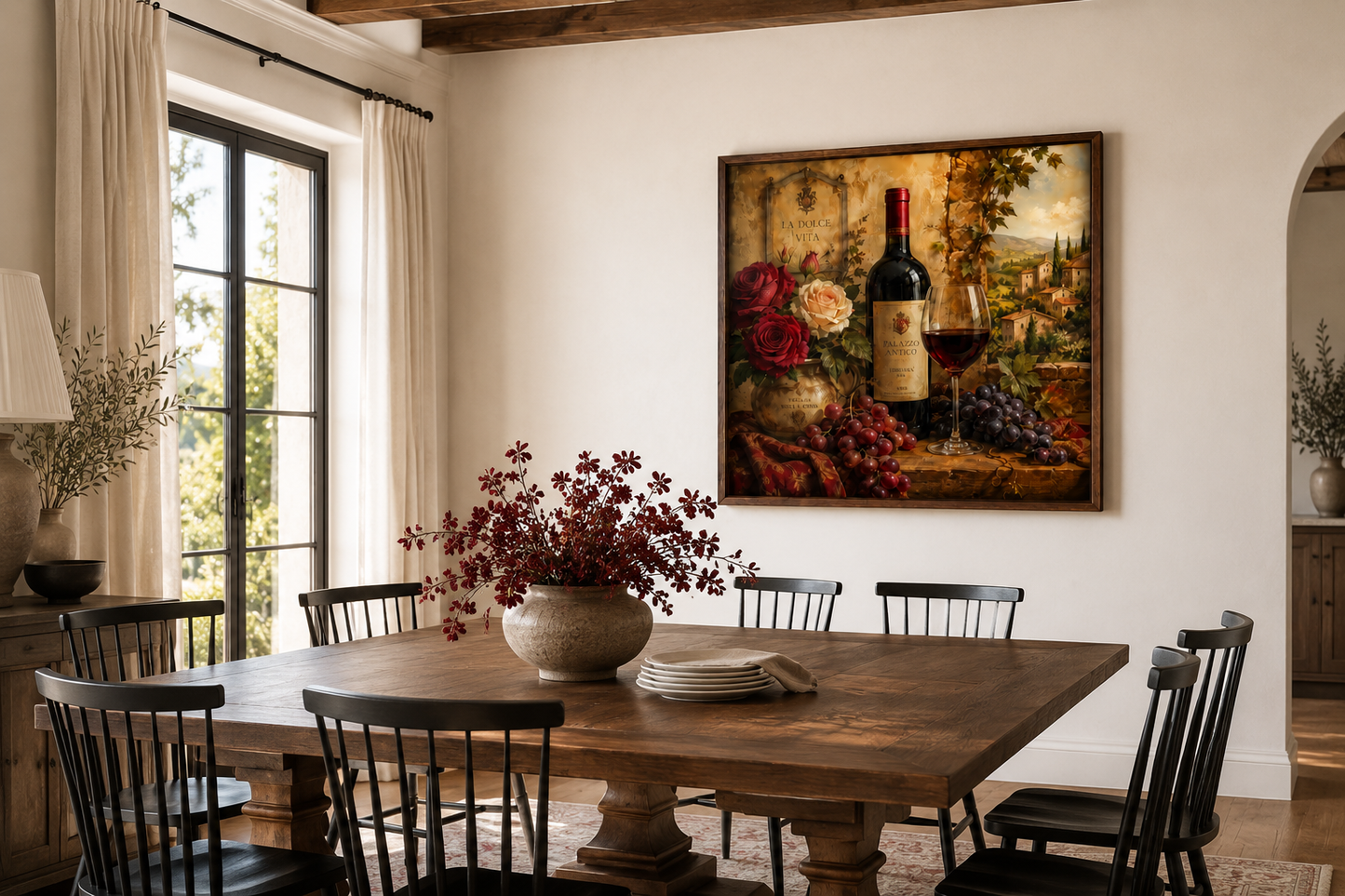 Red Wine Bottle And Glass Italy Inspired Dining Room Wall Decor Canvas Wall Art