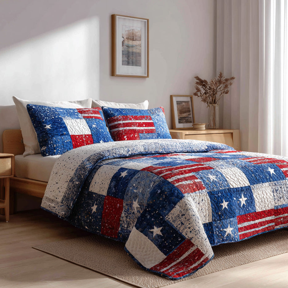 Distressed Freedom Tiles 3-Piece Quilted Bedding Set - Single (59" x 70")